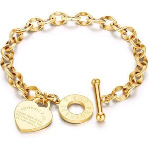 316L Stainless Steel Love Heart Charm Bracelet for Women Romantic Gift